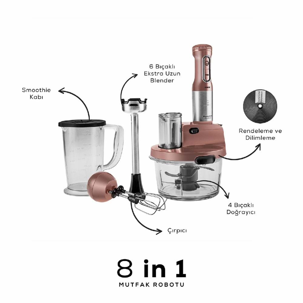 Karaca Mastermaid Prosteel Cam Mutfak Robotu Uzun Blender Ayaklı 6 Bıçaklı 2500 W Black Copper