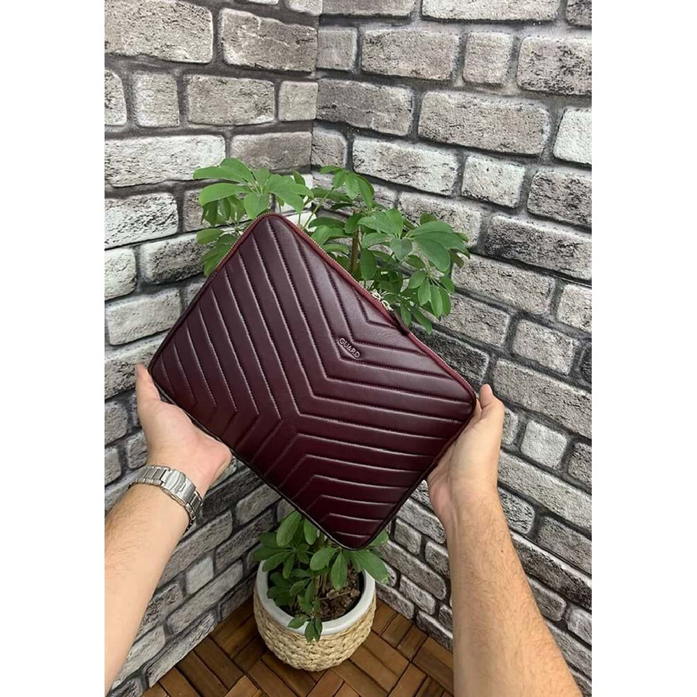 Guard Bordo Deri Üçgen Desen Clutch Çanta, Tablet Çantası