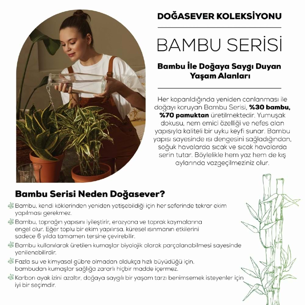 Karaca Home Doğasever Nora Bambu Nakışlı Çift Kişilik Nevresim Takımı Sarı