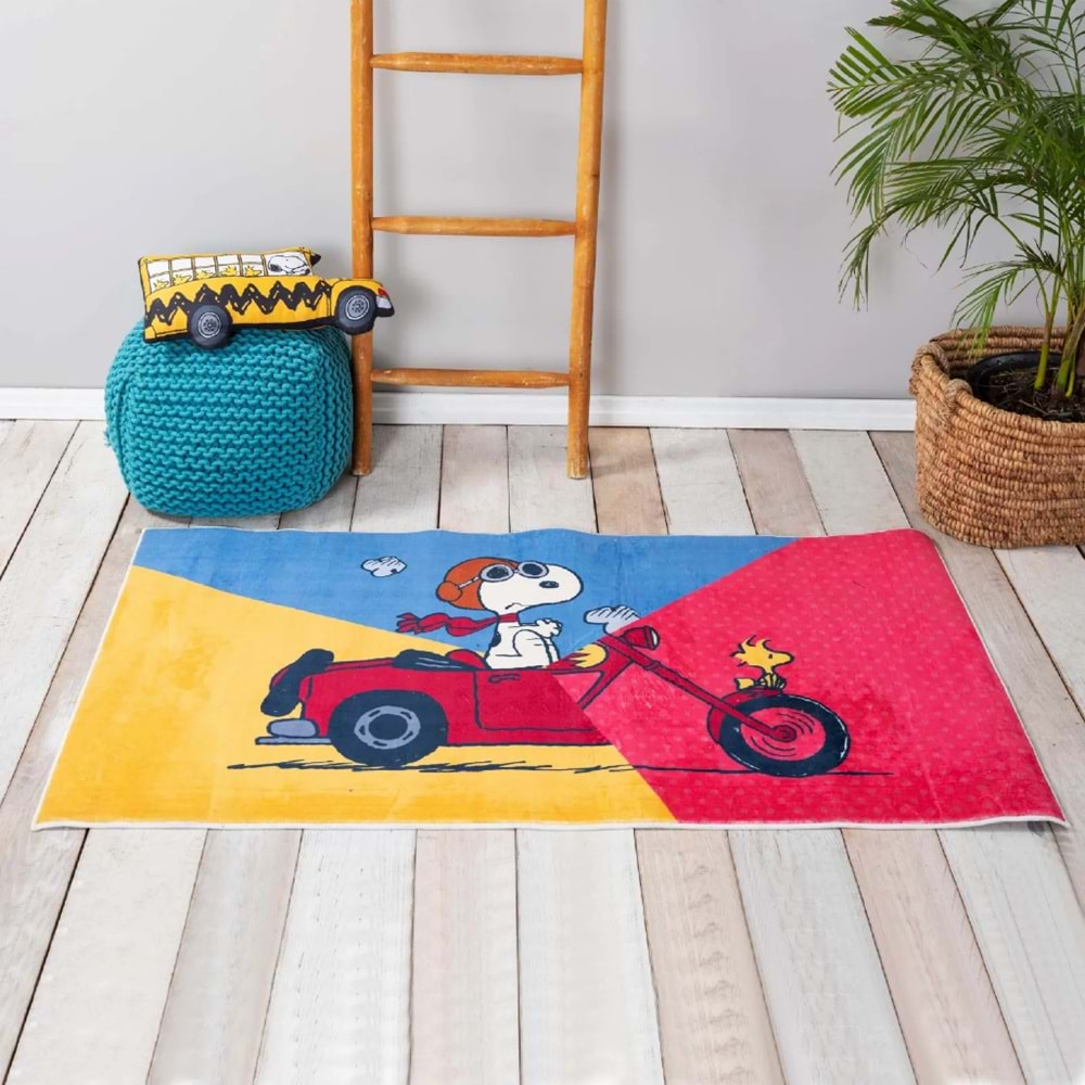 Peanuts by Karaca Home Snoopy Cycle Ekstra Yumuşak Çocuk Halısı 80x150 cm