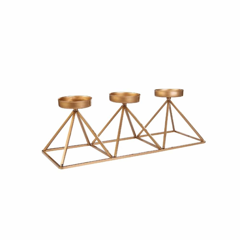 Karaca Home Geometri 3'lü Mumluk Gold 36x13cm