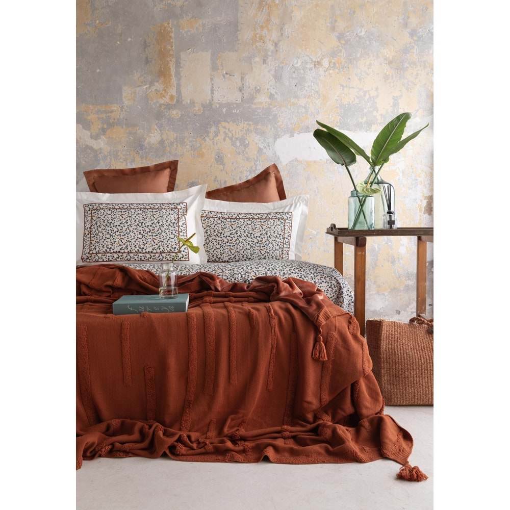ÇİFT KİŞİLİK TRIKOLU BATTANIYELI SET STAMPINO TERRACOTTA - NEVRESIM