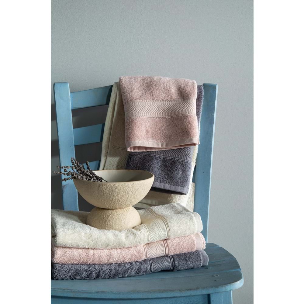 50x90 HAVLU SETI LOTUS EKRU-BLUSH-KOYU GRI - BANYO SETİ