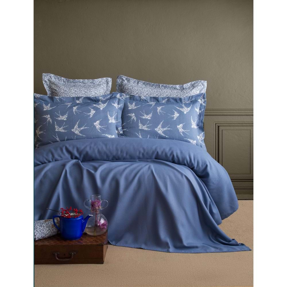 Apricitas ÇİFT KİŞİLİK BAMBU PIKE SET FREELY INDIGO - NEVRESIMLI PIKE TAKIMI