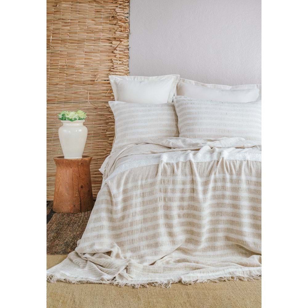 ÇİFT KİŞİLİK KETEN YATAK ÖRTÜSÜ SET BRULEE WHITE - YATAK ORTUSU