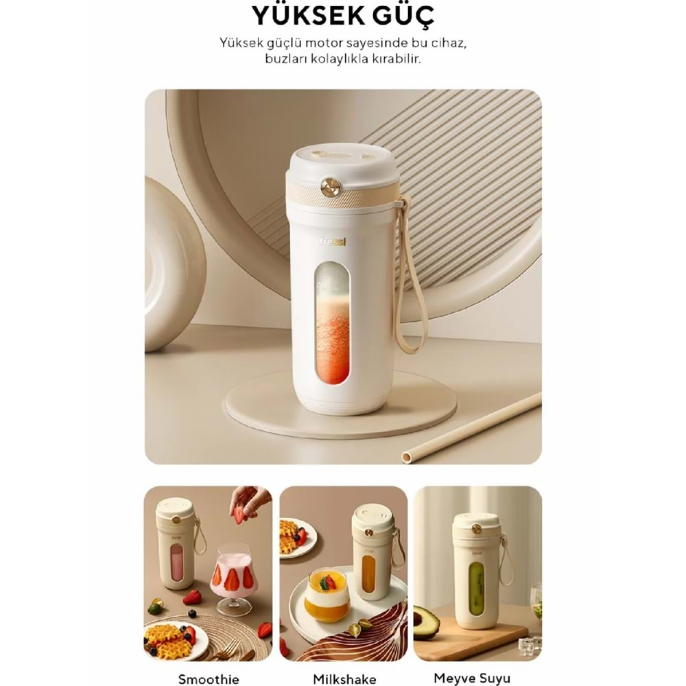 Fressi FR-BL03 Taşınabilir Şarjlı 350ML Beyaz Smoothie Blender