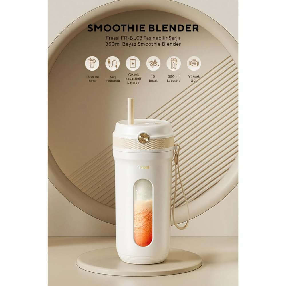 Fressi FR-BL03 Taşınabilir Şarjlı 350ML Beyaz Smoothie Blender