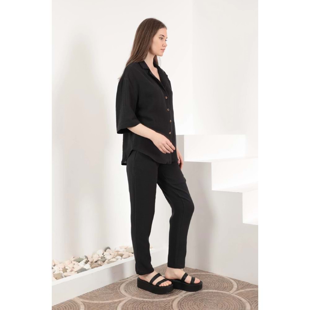 Kaktüs Moda Müslin Kumaş Rahat Kalıp Lastikli Siyah Pantolon XL