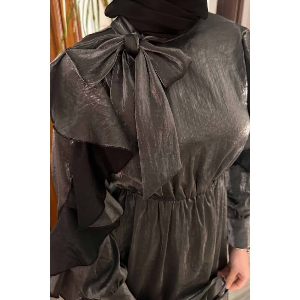 Hooops - Fiona Fırfır Kol Elbise - Siyah - XL