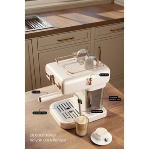 Fressi Em-01 Ristretto Süt Köpürtücülü 20BAR Basınçlı Espresso Latte Cappuccino Americano Makinesi 1,2lt Krem