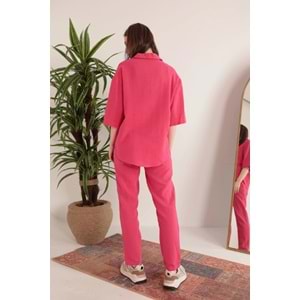 Kaktüs Moda Müslin Kumaş Rahat Kalıp Lastikli Fuşya Pantolon XL