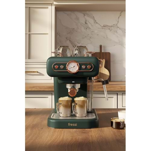 Fressi Em-01 Ristretto Süt Köpürtücülü 20BAR Basınçlı Espresso Latte Cappuccino Americano Makinesi 1,2lt Yeşil