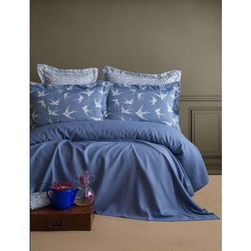 TEK KİŞİLİK BAMBU PIKE SET FREELY INDIGO - NEVRESIMLI PIKE TAKIMI