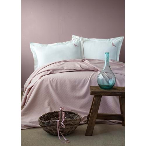 ÇİFT KİŞİLİK NAKIŞLI LUKS PIKE SET PURE BLUSH - NEVRESIMLI PIKE TAKIMI