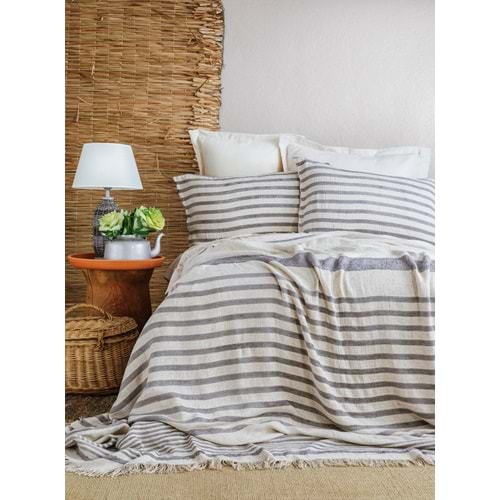 ÇİFT KİŞİLİK KETEN YATAK ÖRTÜSÜ SET BRULEE GRAY - YATAK ORTUSU