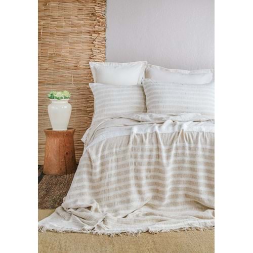 ÇİFT KİŞİLİK KETEN YATAK ÖRTÜSÜ SET BRULEE WHITE - YATAK ORTUSU
