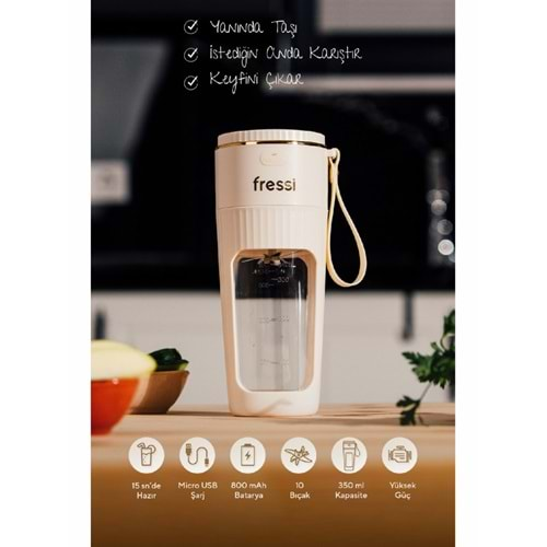 Fressi Fr-bl0318 Taşınabilir Şarjlı 80 W 340ml Öğütücü Fonksiyonlu Smoothie Blender Krem