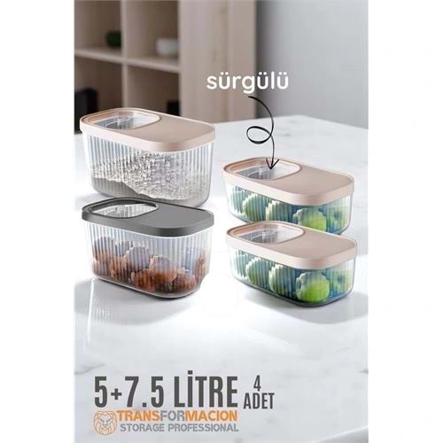 Erzak Bakliyat Kutusu Sürgülü Kapak Saklama Kabı 5 ve 7.5 Litre 4 lü