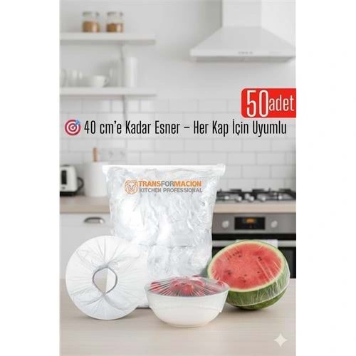 50'li Tabak Bonesi - 40 cm Esnek Streç Kapak Seti, Gıda Bonesi Koruma İçin