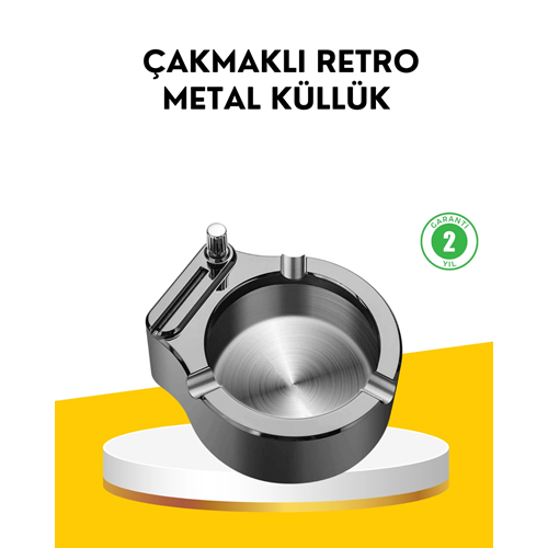 Çakmaklı Küllük Paslanmaz Metal Yuvarlak Tasarım