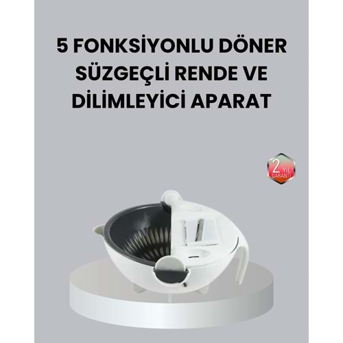 Döner Mekanizmalı 5’i 1 Arada Süzgeçli Rende Sebze Meyve Doğrama Cihazı