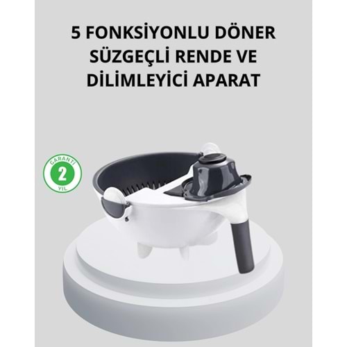 5 Fonksiyonlu Döner Rende Süzgeçli Çok Amaçlı Sebze Doğrayıcı Kaymaz Tabanlı
