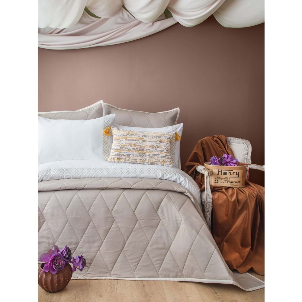 ÇİFT KİŞİLİK YATAK ÖRTÜSÜ SET BEETLE BEJ - YATAK ORTUSU SET