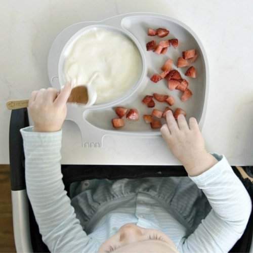 Bebek ve Çocuk için Sevimli Fil Model Desenli Yemek Bebek Mama Kabı Bölmeli Tabak (5047)