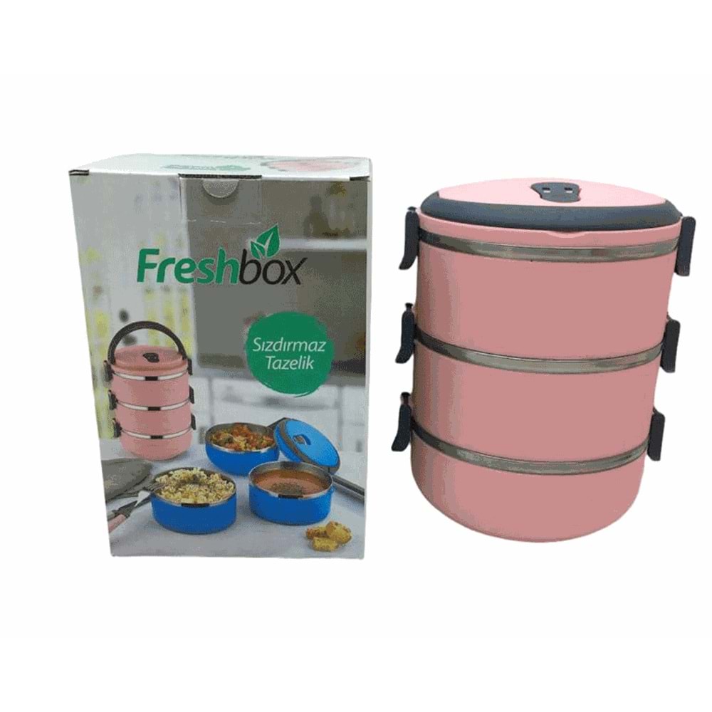 AÇIK PEMBE 3LÜ SEFER TASI SAKLAMA KABI 1.8LT (5047)