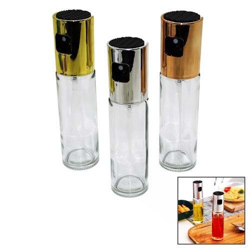100 ML SPREY CAM YAĞDANLIK KROM - RENKLİ SPREY KAFA - İNCE UZUN ŞİŞE (5047)