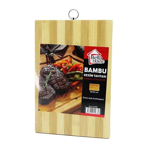 BEYAZ ÇİZGİLİ BAMBU KESİM PANO METAL KULPLU 22X32CM (5047)