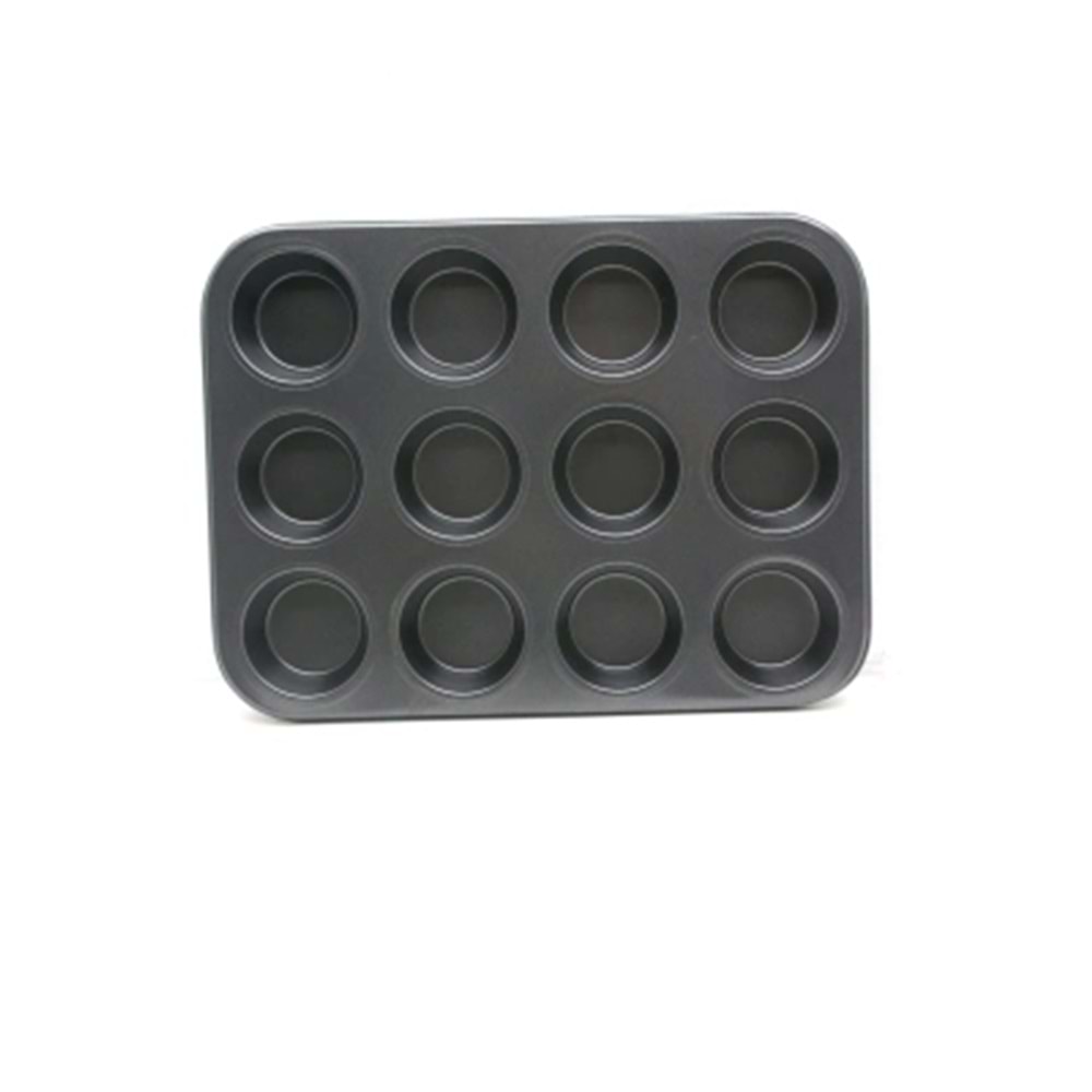 12 GÖZLÜ METAL - SİYAH DÜZ MUFFIN KALIP (5047)