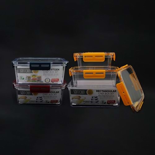 3 PARÇA DİKDÖRTGEN MİKA SAKLAMA KABI SETİ SİLİKON CONTALI KAPAK 375-900-1700ML (5047)