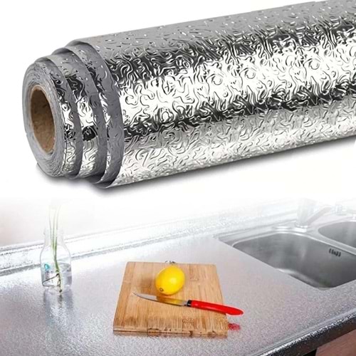 Rulo Gümüş Alüminyum Folyo Duvar Kağıdı, Kendinden Yapışkanlı Raf İçi, Su Geçirmez Folyo 2 mt x 60 cm (5047)
