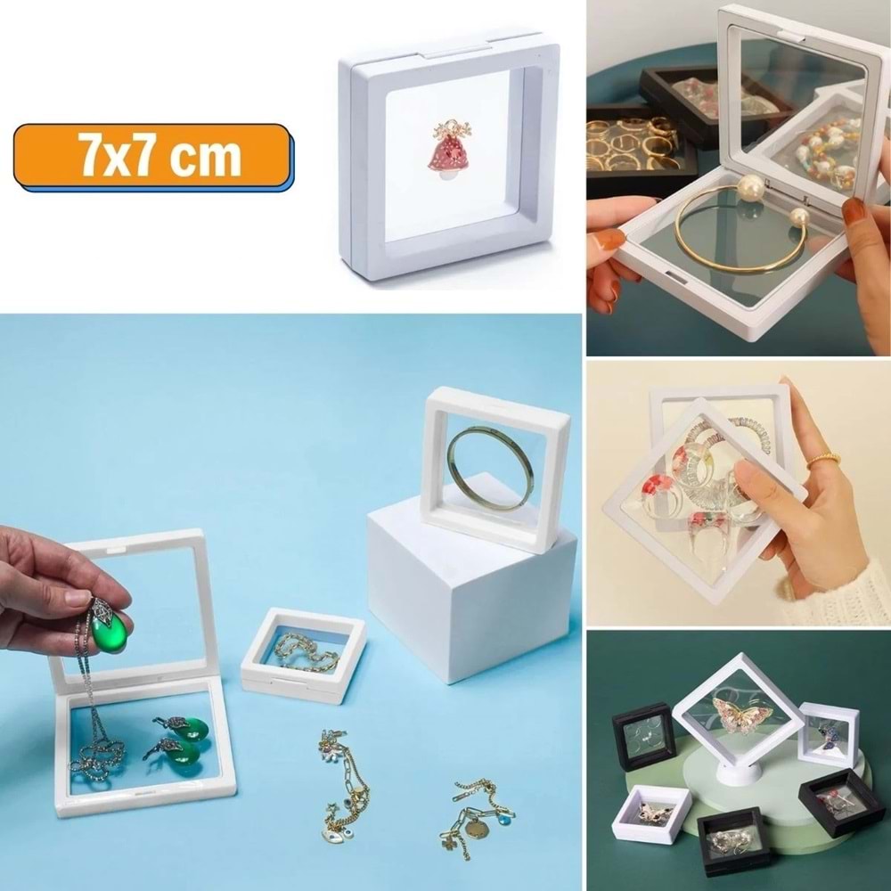 7x7 cm Standlı 3D Takı Ziynet Hatıra Koleksiyon Saklama Kutusu Şeffaf Film Çerçevesi (5047)