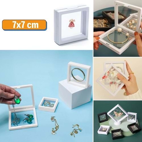 7x7 cm Standlı 3D Takı Ziynet Hatıra Koleksiyon Saklama Kutusu Şeffaf Film Çerçevesi (5047)