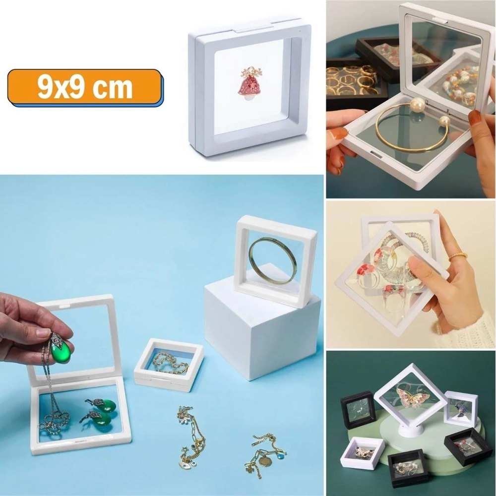 9x9 cm Standlı 3D Takı Ziynet Hatıra Koleksiyon Saklama Kutusu Şeffaf Film Çerçevesi (5047)