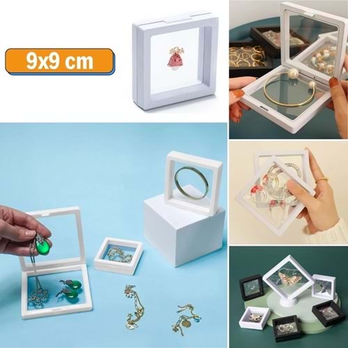 9x9 cm Standlı 3D Takı Ziynet Hatıra Koleksiyon Saklama Kutusu Şeffaf Film Çerçevesi (5047)