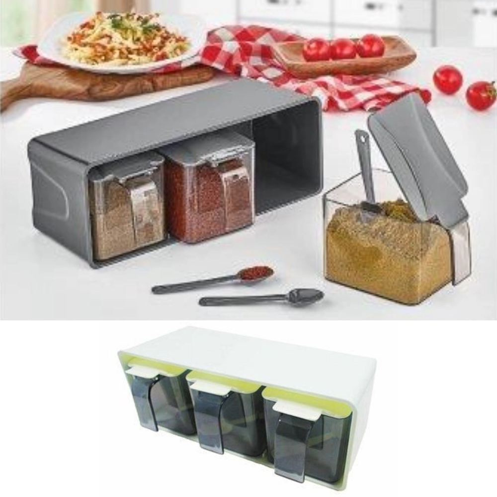 Baharat Düzenleyici 3'lü Plastik Kapaklı Baharatlık Seti (5047)