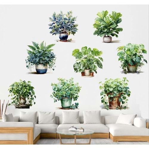 Saksılı Çiçek Tasarımlı 8li Sticker (5047)