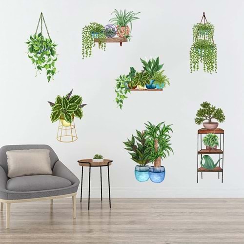 Saksılı Çiçek Tasarımlı Yapışkanlı Sticker (5047)