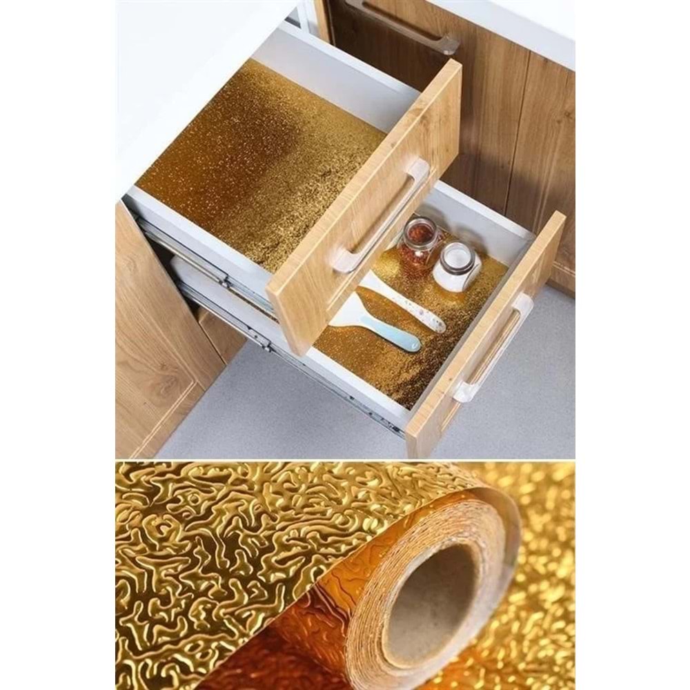 2 Metre Kendinden Yapışkanlı Silinebilir Mutfak Tezgah Üstü Sticker Folyo Gold Renk (5047)