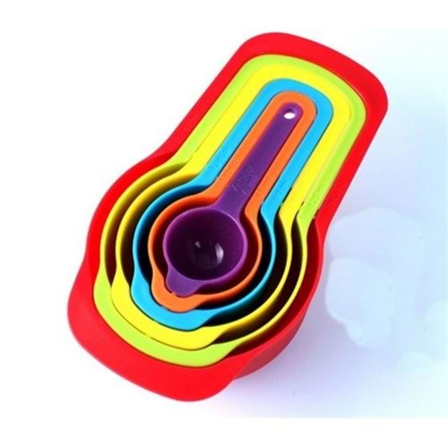 Pratik Ölçü Kaşığı Kabı 5'li Şeker Baharat Sıvı Ölçer Aparat (5047)