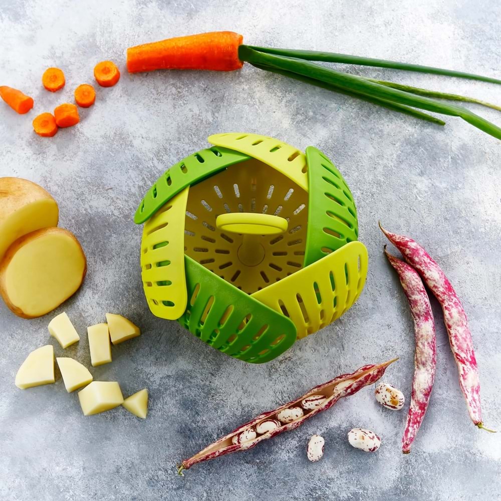 Plastik Katlanır Buharda Pişirme Aparatı Sağlıklı Haşlama Sepeti (5047)