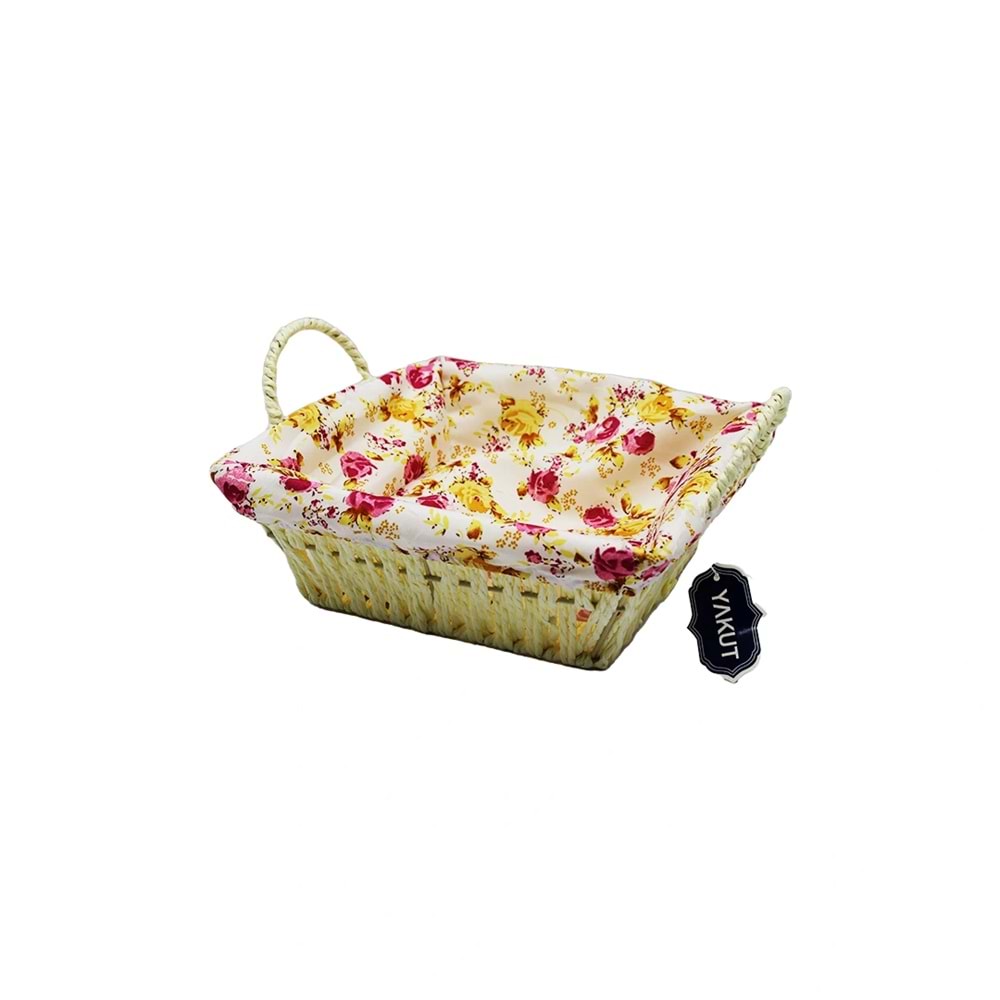KARE RENKLİ BEZLİ HASIR EKMEK SEPETİ (5047)