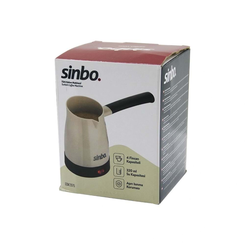 SİNBO SCM-2975 ELEKTRİKLİ CEZVE PLS.TÜRK KAHVE MAKİNE ÇELİK GİZLİ REZİSTANS700W 4 FİNCAN - 320MLTAK-ÇIKAR KULP (5047)