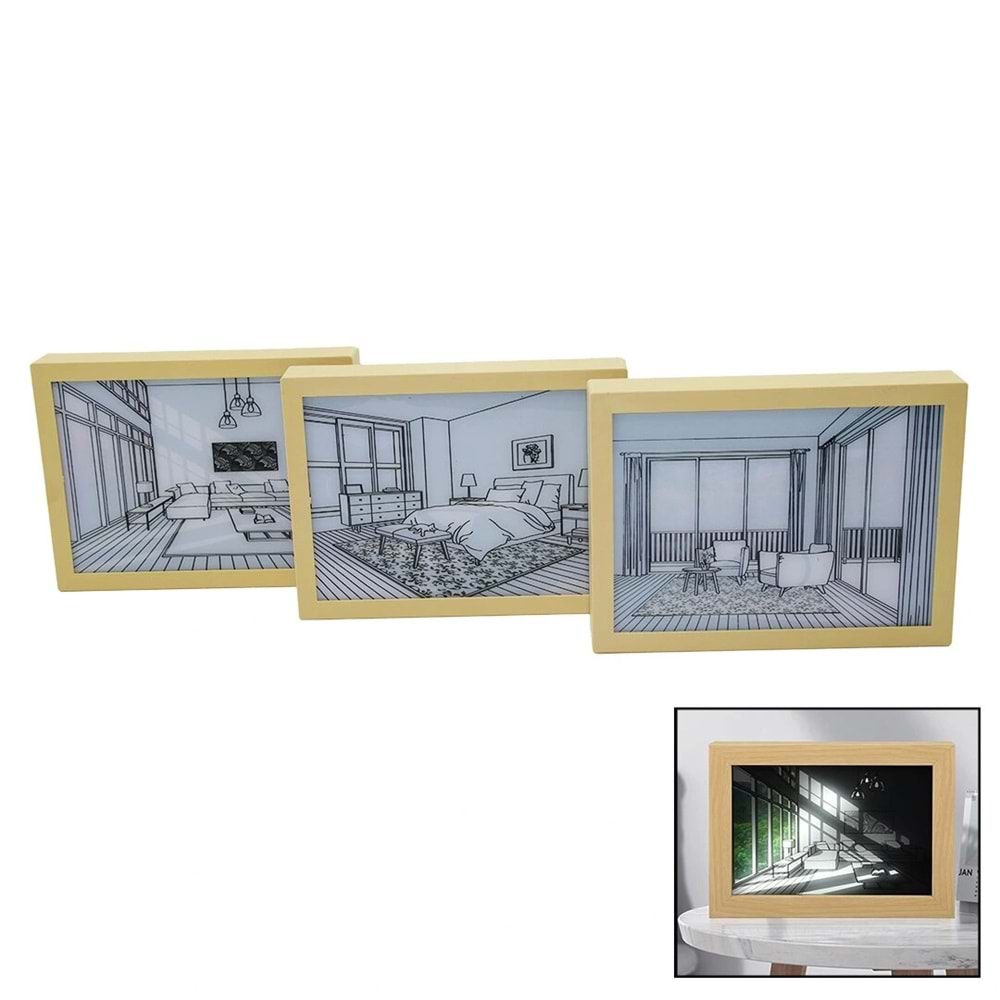 3 BOYUTLU - 15X20CM LED IŞIKLI MİNİ TABLO USB BAĞLANTILI - AYAR ANAHTARLI (5047)