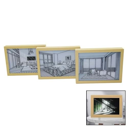 3 BOYUTLU - 15X20CM LED IŞIKLI MİNİ TABLO USB BAĞLANTILI - AYAR ANAHTARLI (5047)