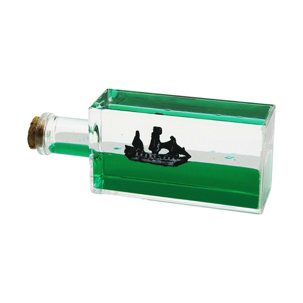 YEŞİL SU DİKDÖRTGEN MİKA - ŞİŞE YÜZEN BATMAYAN GEMİ DEKORATİF BİBLO AKVARYUM 6.5X16.5X4.3CM (5047)
