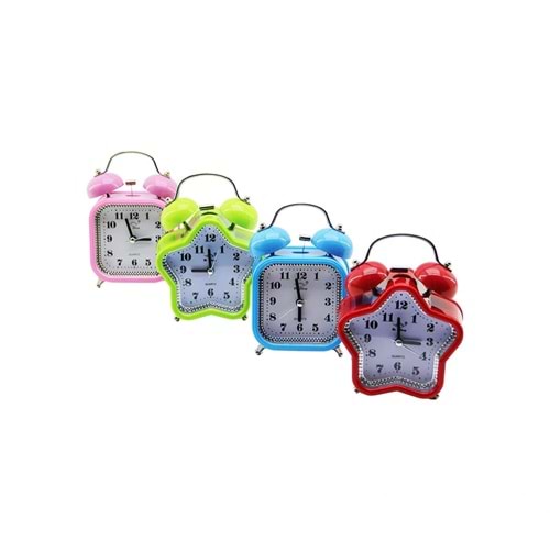KÜÇÜK MİX=YILDIZ:9.3CM- KARE:8.3CM MASA ÇALAR SAAT PİLLİ - LEDLİ IŞIKLI RENKLİ PLASTİK (5047)